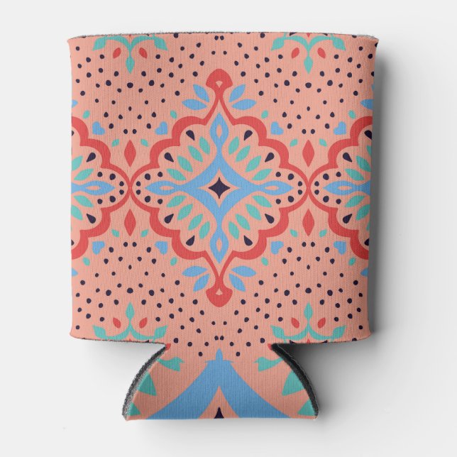 Oriental damask, Talavera pottery pattern. Can Cooler (Front)