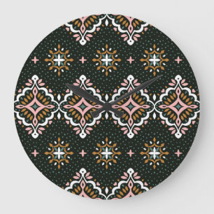 Oriental Damask: Talavera Vintage Elegance Large Clock