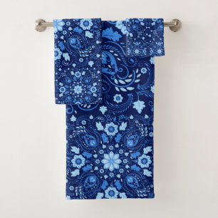 Oriental Damask Tile Shades of blue Bath Towel Set