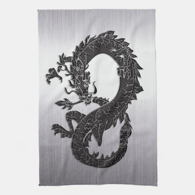 Oriental Dragon Black Tea Towel (Vertical)