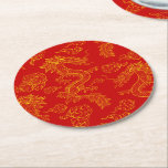 Oriental Dragon Pattern Gold and Red  Round Paper Coaster<br><div class="desc">Make an impression with these unique dragon-themed paper coasters.  It features a vibrant red and dragon pattern in the backdrop of a dragon surrounded by scattered clouds.</div>