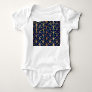 Oriental Elegance: Golden Fan Pattern Baby Bodysuit