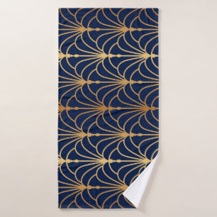 Oriental Elegance: Golden Fan Pattern Bath Towel