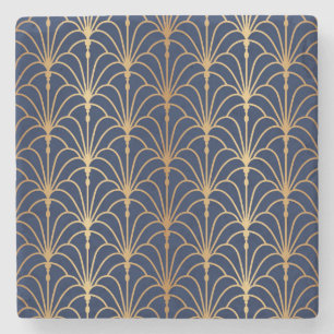 Oriental Elegance: Golden Fan Pattern Stone Coaster