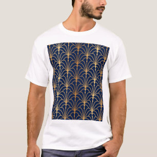 Oriental Elegance: Golden Fan Pattern T-Shirt