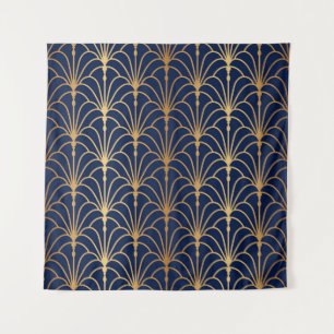 Oriental Elegance: Golden Fan Pattern Tapestry