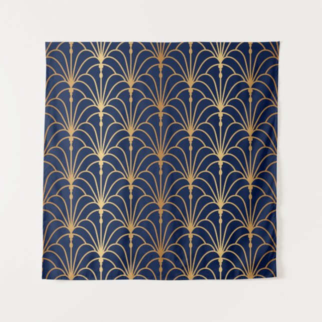 Oriental Elegance: Golden Fan Pattern Tapestry (Front)