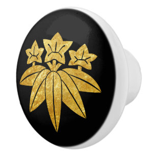 Oriental Faux Gold Kamakura Minamoto Japan Mon Art Ceramic Knob