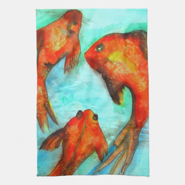 Oriental Fish watercolor art Zen Tea Towel (Vertical)