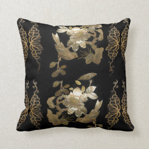 Oriental Flair Birds on Gold Leaf Pillow