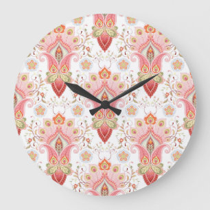 Oriental Flair: Damask Peacock Paisley Large Clock