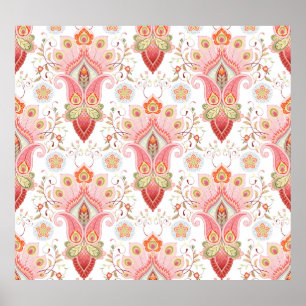 Oriental Flair: Damask Peacock Paisley Poster