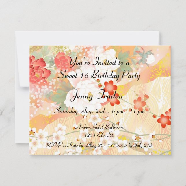 Oriental Floral Multi purpose Birthday Invitation (Front)