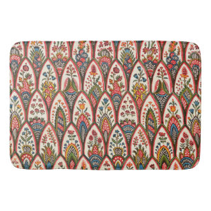 ORIENTAL FLORAL PATTERN Colorful Flowers Leaves Bath Mat