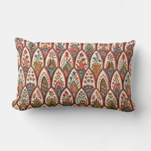 ORIENTAL FLORAL PATTERN Colourful Flowers Leaves Lumbar Cushion