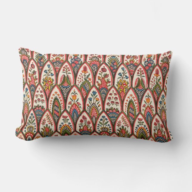 ORIENTAL FLORAL PATTERN Colourful Flowers Leaves Lumbar Cushion (Front)