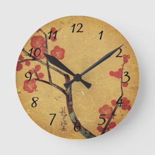 Oriental floral vintage japanese cherry blossom round clock