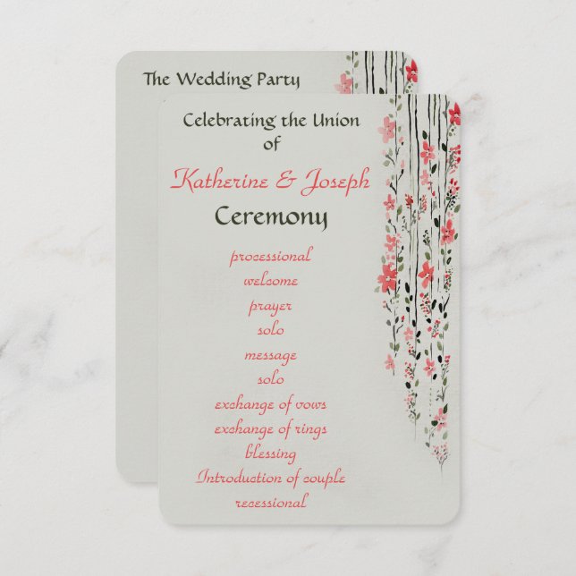 Oriental  floral watercolor wedding program party invitation (Front/Back)