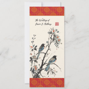 Oriental Flowers birds modern Chinese wedding  Invitation