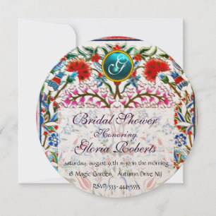 ORIENTAL FLOWERS DAMASK BLUE GEM MONOGRAM INVITATION