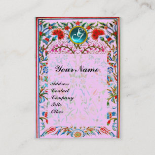 ORIENTAL  FLOWERS DAMASK MONOGRAM Blue Aquamarine Business Card