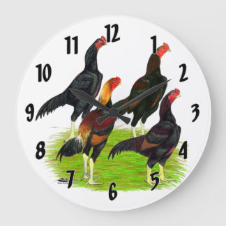 Oriental Game Fowl Quartet Large Clock