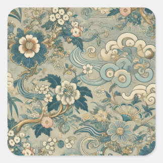 Oriental Garden Pattern Square Sticker