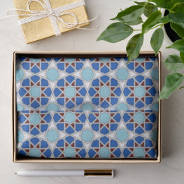 Oriental geometric Moroccan pattern in blue Tissue Paper