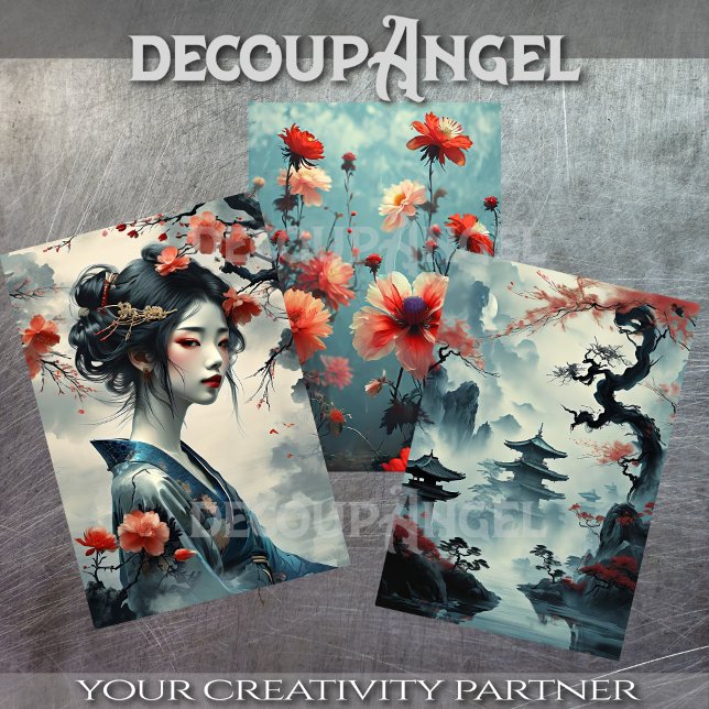 Oriental Girl Elegance -Decoupage- Wrapping Paper Sheet (Creator Uploaded)