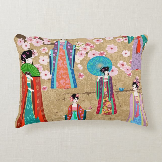 Oriental girl in retro costumejapanese, chinese, a decorative cushion (Front)