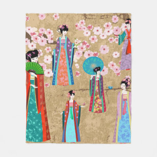 Oriental girl in retro costumejapanese, chinese, a fleece blanket