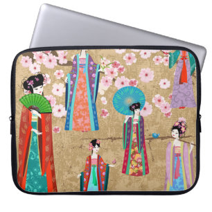 Oriental girl in retro costumejapanese, chinese, a laptop sleeve