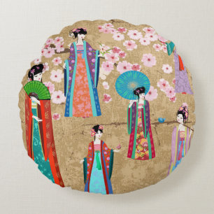Oriental girl in retro costumejapanese, chinese, a round cushion
