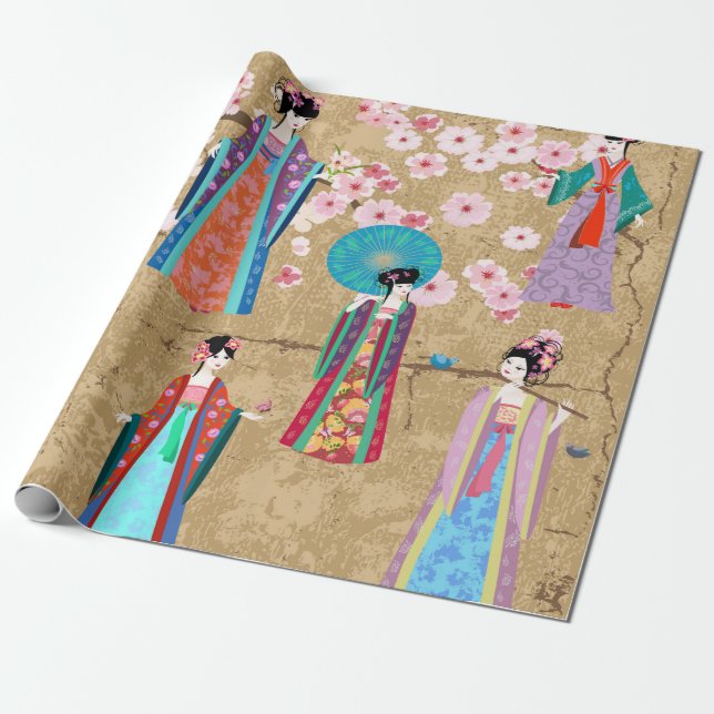 Oriental girl in retro costumejapanese, chinese, a wrapping paper (Unrolled)