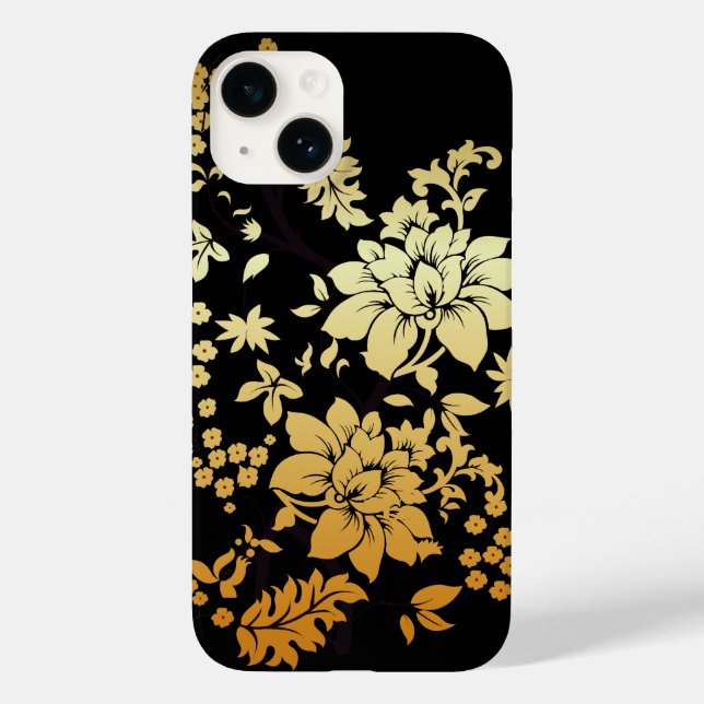 Oriental Golden Flowers on Black Case-Mate iPhone Case (Back)