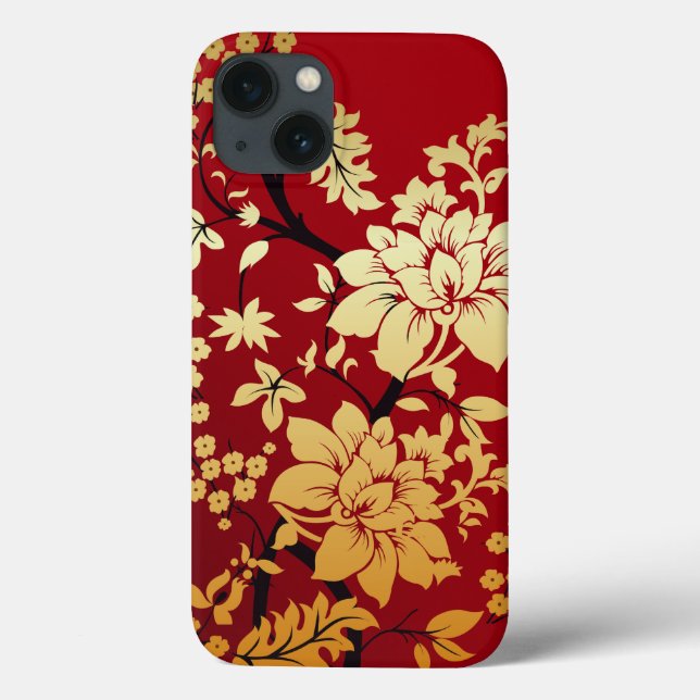 Oriental Golden Flowers on Red Case-Mate iPhone Case (Back)