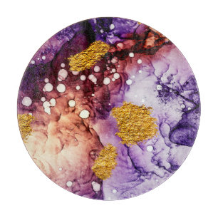 Oriental Golden Swirls Abstract Painting Cutting Board