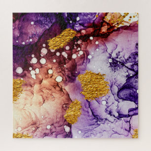 Oriental Golden Swirls Abstract Painting Jigsaw Puzzle
