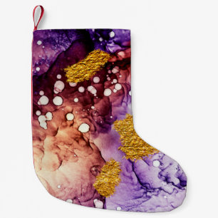 Oriental Golden Swirls Abstract Painting Small Christmas Stocking