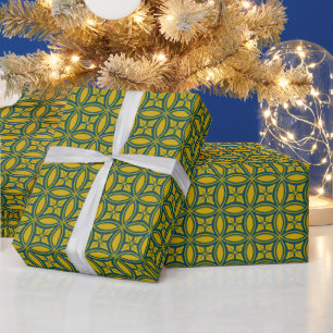 Oriental Green Mustard Japan Rosette Circle Repeat Wrapping Paper