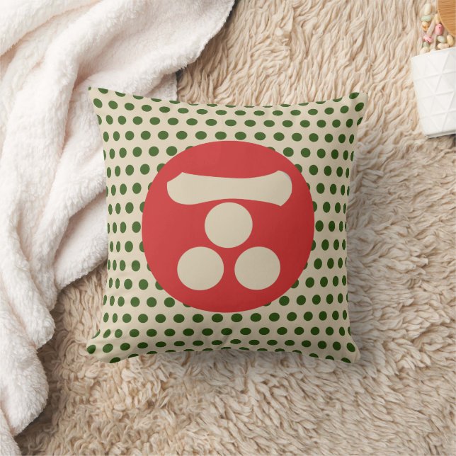 Oriental Green Red Beige Mori Mon Japan Art Cushion (Blanket)