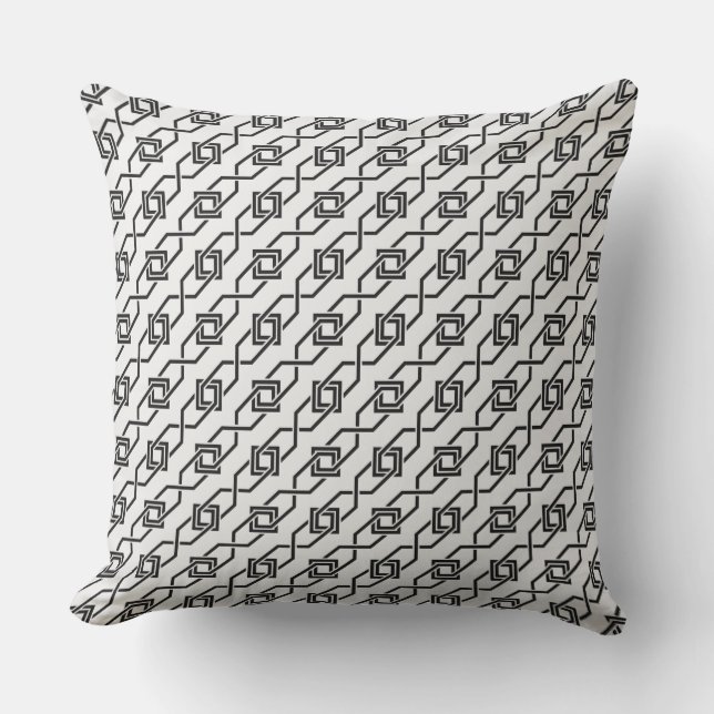 Oriental Grey White Japan Yukata Geometric Pattern Cushion (Front)