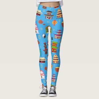 Oriental Houses Pattern Leggings