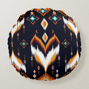 Oriental ikat pattern ethnic seamless pattern trad round cushion