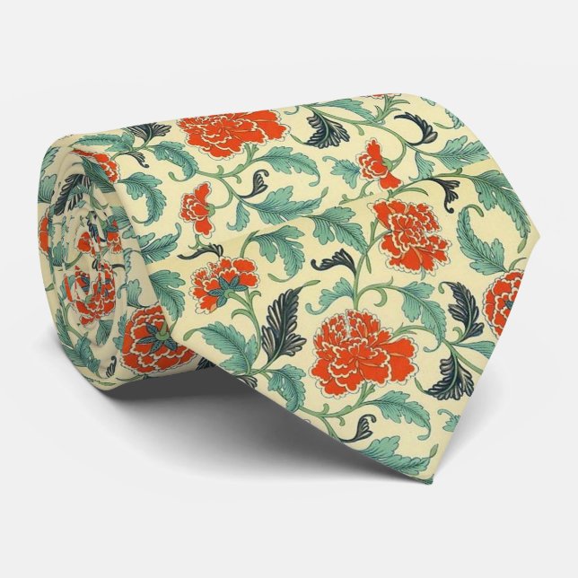 Oriental Inspired Floral Pattern Men's Tie (Rolled)