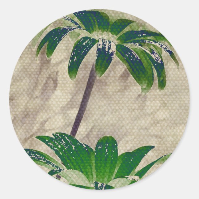 Oriental Inspired Flowers Classic Round Sticker (Front)
