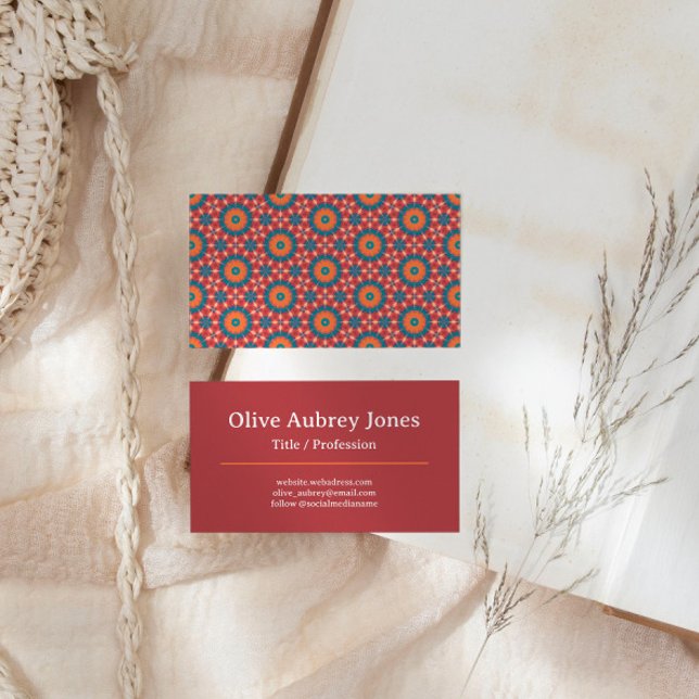 Oriental Inspired Pattern Red Orange Business Card (Creator Uploaded)