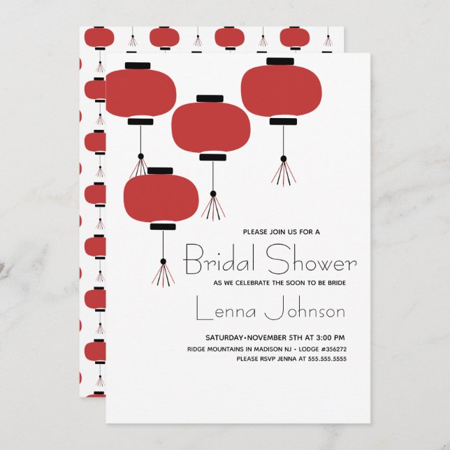 Oriental Japanese Chinese Lamp Bridal Shower   Invitation (Front/Back)