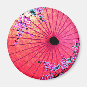 Oriental japanese floral pink painted parasol magnet