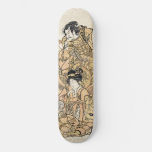 Oriental japanese geisha and samurai ukiyo-e art skateboard